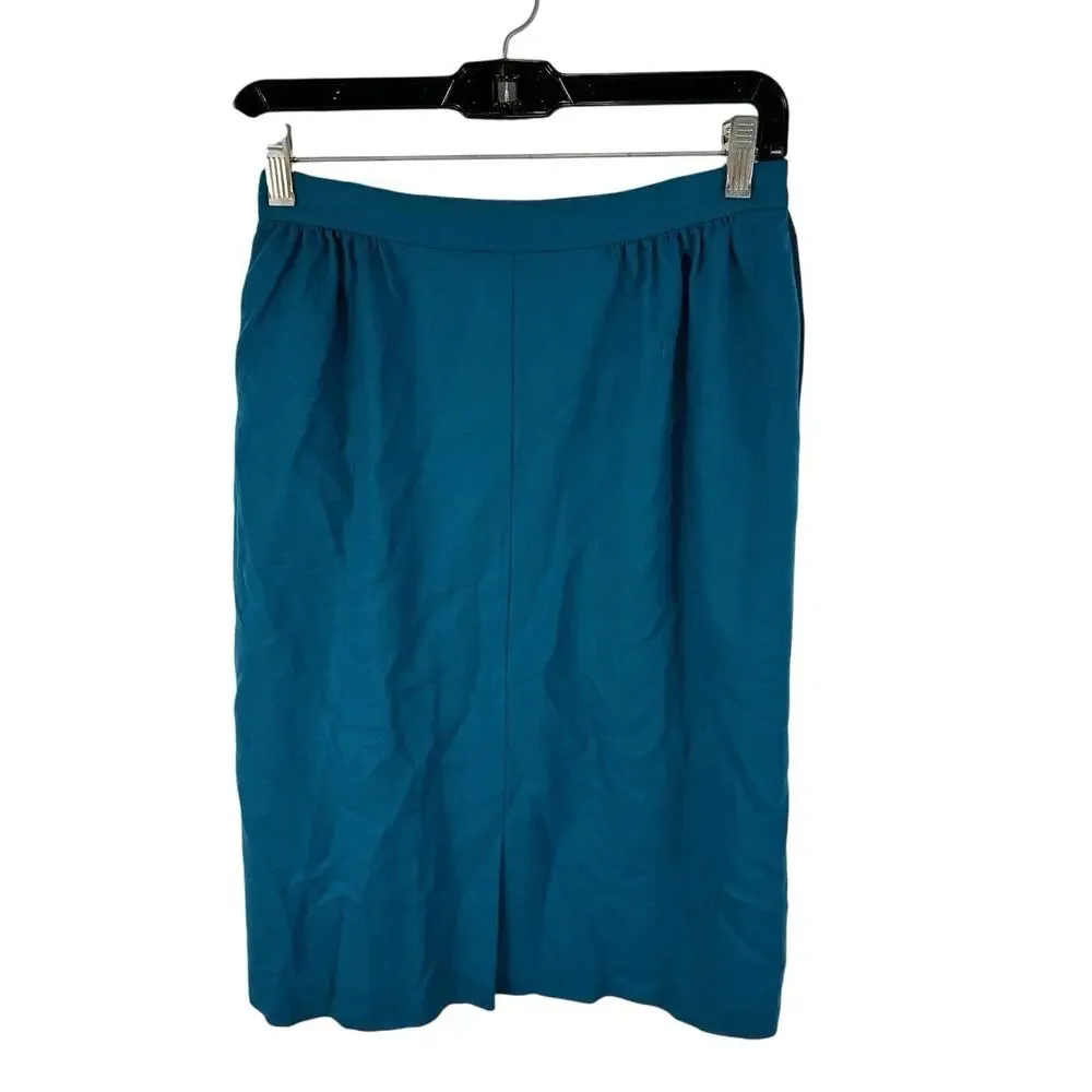 Vintage Pendleton Wool Midi Skirt Teal Size 8 Fits Approx 26 Inch Waist